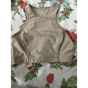 Outdoor‎ Voices Athena Crop Sports Bra Top Oatmeal Small Racerback High Neck